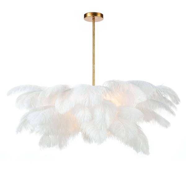 Illuminated ostrich feather chandelier